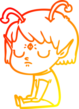 Bir insan tarafından çizilmiş bir uzaylı kız çizgi çizimi.