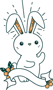 Bir insan tarafından çizilmiş dövmeli şirin bir tavşan.