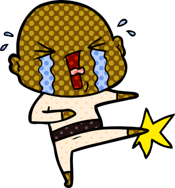 Bir insan tarafından çizilmiş ağlayan kel bir adam.