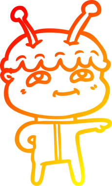 Bir insan tarafından çizilmiş dost canlısı bir uzay adamının sıcak çizgi çizimi