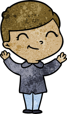 Bir insan tarafından çizilmiş gülümseyen çizgi film çocuğu.