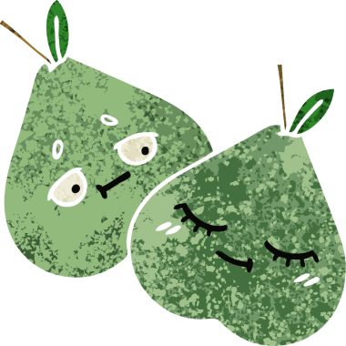 Bir insan tarafından çizilmiş yeşil bir armutun retro çizim tarzı karikatürü