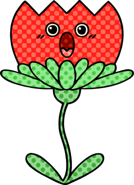 Bir insan tarafından çizilmiş bir çiçeğin karikatürü.