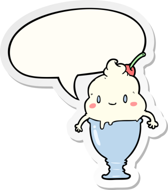 Bir insan tarafından çizilmiş konuşma kabarcığı çıkartmalı tatlı çizgi film dondurması.