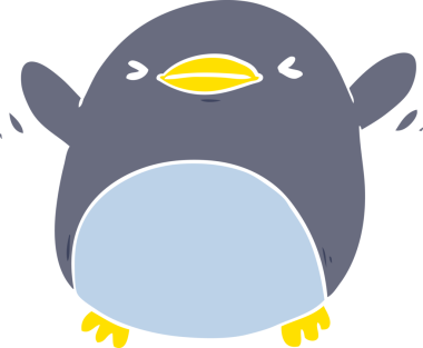 Sevimli düz renkli çizgi film kanat çırpan penguen bir insan tarafından çizilmiş.