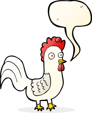 Bir insan tarafından çizilmiş konuşma balonlu horoz.