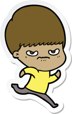 Bir insan tarafından çizilmiş kızgın bir çocuğun çıkartması.