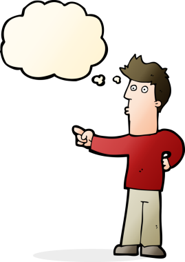 Karikatür meraklısı bir insan tarafından çizilmiş düşünce kabarcığını işaret ediyor.