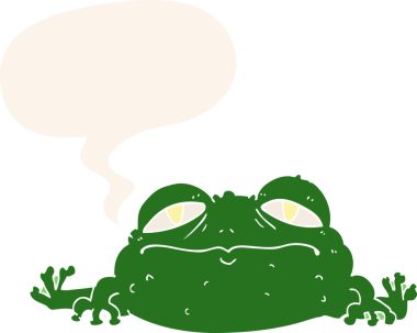 bir insan tarafından çizilmiş, konuşma baloncuğu olan çirkin bir kurbağa.