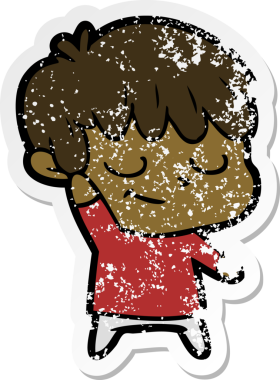 Bir insan tarafından çizilmiş mutlu çizgi film çocuğunun sıkıntılı çıkartması.