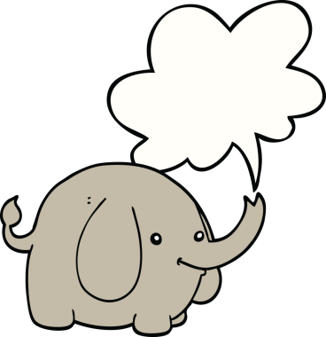 Bir insan tarafından çizilmiş konuşma balonlu bir fil.