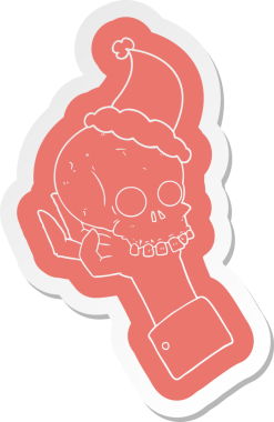 Bir insan tarafından çizilmiş Noel Baba şapkası takan bir elin garip bir çizgi film çıkartması.