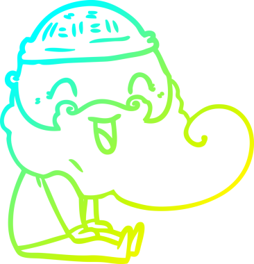 Mutlu sakallı bir adamın soğuk bir çizgi çizimi bir insan tarafından çizilmiş kahkahalarla oturdu.