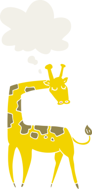 Düşünce baloncuğu olan bir zürafa insan tarafından çizilmiş.