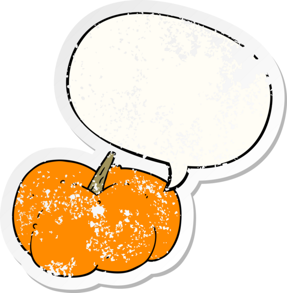 Konuşan balkabağı kabağı bir insan tarafından çizilmiş sıkıntılı eski bir çıkartma.