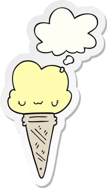 Yüzünde düşünce kabarcığı olan karikatür dondurması bir insan tarafından çizilmiş çıkartma gibi.