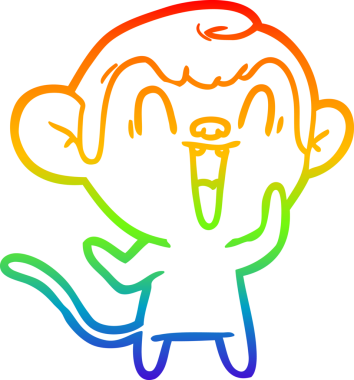 Gökkuşağı gradyan çizgi çizimi bir insan tarafından çizilmiş gülen maymun