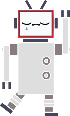 Bir insan tarafından çizilmiş düz renkli bir robot karikatürü