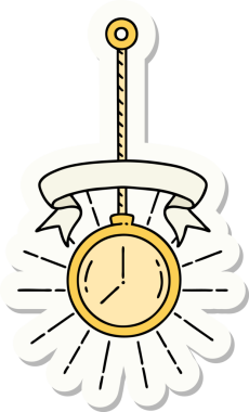 Bir insan tarafından çizilmiş dövme stili altın cep saati çıkartması.