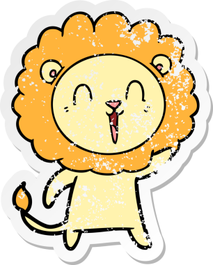 Bir insan tarafından çizilmiş gülen aslan çıkartması.