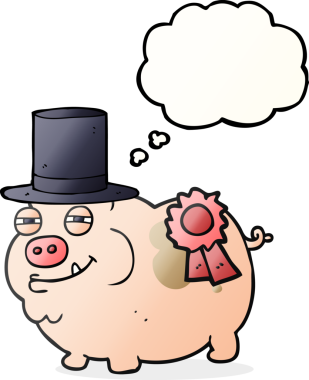 Serbest çizim düşünce balonu çizgi film ödüllü bir insan tarafından çizilmiş domuz.