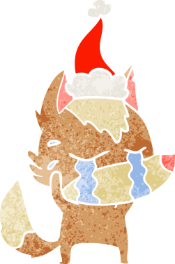 Ağlayan bir kurdun insan tarafından çizilmiş Noel Baba şapkası taktığı eski bir karikatür.