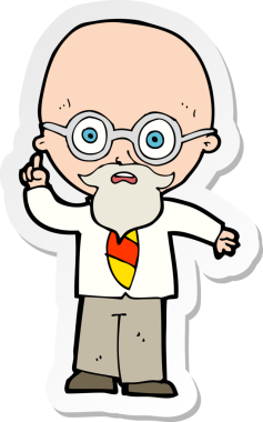 Bir insan tarafından çizilmiş bir çizgi film profesörünün çıkartması.