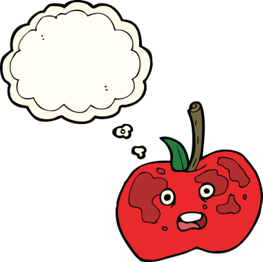 bir insan tarafından çizilmiş düşünce baloncuklu çizgi film elması