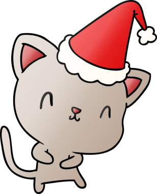 Bir insan tarafından çizilmiş kawaii kedisinin el çizimi gradyan çizgi filmi.