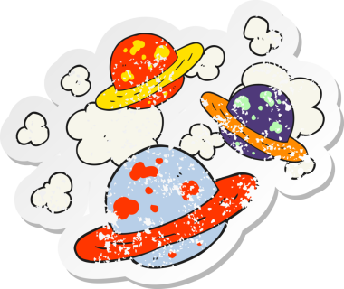 Bir insan tarafından çizilmiş bir çizgi film gezegeninin gerilimli yapıştırması.