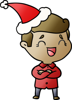 Bir insan tarafından çizilmiş Noel Baba şapkası giymiş gülen bir adamın el çizimi karikatürü.