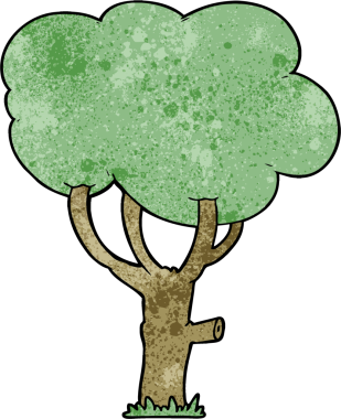 Bir insan tarafından çizilmiş çizgi film ağacı.