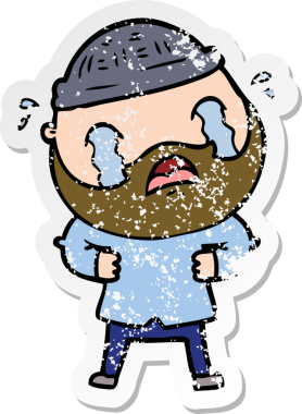 Bir insan tarafından çizilmiş ağlayan sakallı bir adamın sıkıntılı çıkartması.