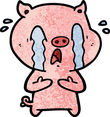 Bir insan tarafından çizilmiş ağlayan domuz çizgi filmi.