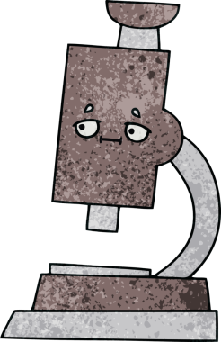 Bir insan tarafından çizilmiş mikroskobun retro grunge desen karikatürü