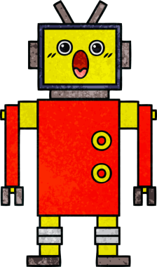 Bir insan tarafından çizilmiş bir robotun retro grunge dokusu