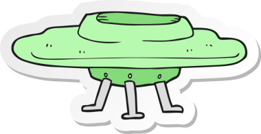 Bir insan tarafından çizilmiş bir uçan daire etiketi.