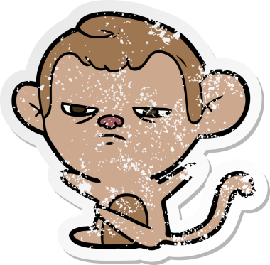 Bir insan tarafından çizilmiş karikatür maymununun sıkıntılı çıkartması