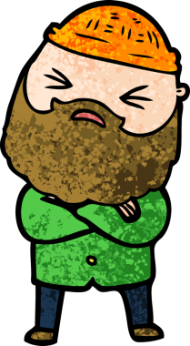 Bir insan tarafından çizilmiş sakallı bir çizgi film adamı.