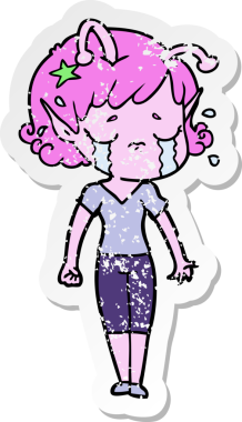 Bir insan tarafından çizilmiş, ağlayan uzaylı bir kızın sıkıntılı çıkartması.