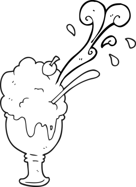 Bir insan tarafından çizilmiş siyah beyaz çizgi film dondurması.