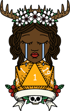 Retro Dövme Tarzı Ağlayan İnsan Druid Bir insan tarafından çizilmiş doğal bir ruloyla