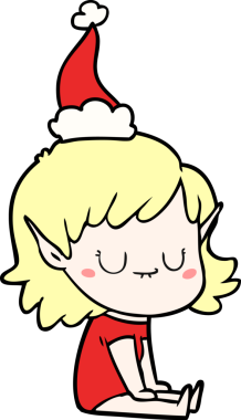 Bir insan tarafından çizilmiş Noel Baba şapkası takan elf bir kızın çizdiği mutlu el çizgisi.