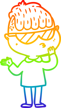 Bir insan tarafından çizilmiş güneş gözlüğü takan çizgi film çocuğu çizimi.