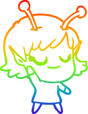 Bir insan tarafından çizilmiş gülümseyen uzaylı kız çizgi filmi.