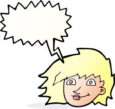 Bir insan tarafından çizilmiş konuşma baloncuğu olan bir kadın yüzü.