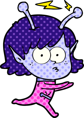 Bir insan tarafından çizilmiş uzaylı kız.