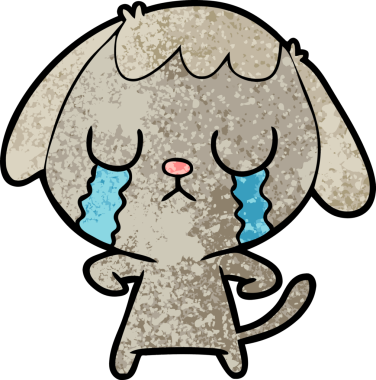 Bir insan tarafından çizilmiş şirin bir çizgi film köpeği ağlıyor.