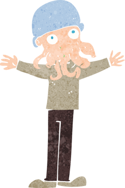 Bir insan tarafından çizilmiş uzaylı mürekkep balığı suratlı adam.