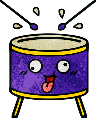 Bir insan tarafından çizilmiş eski grunge desenli davul karikatürü.